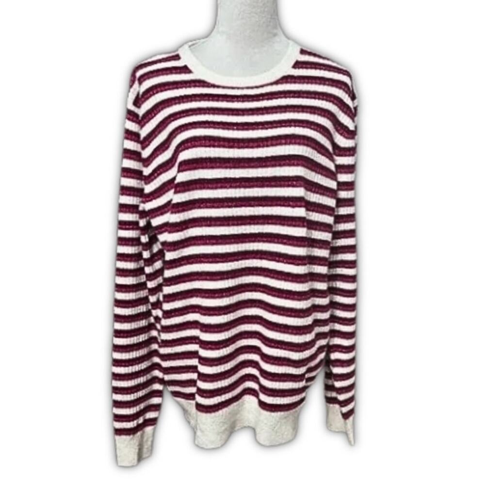 Nordstrom Sweater Striped Ribbed Knit Pullover Long Sleeve Red/White W XL NWOT